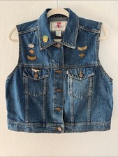 Vintage Levis Jeans for Women Denim Trucker Vest Large with Harley Davidson Pins