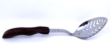 CUTCO No. 13 Slotted Spoon 12 x 2.5" MADE IN USA Orange/Brown Wood Handle