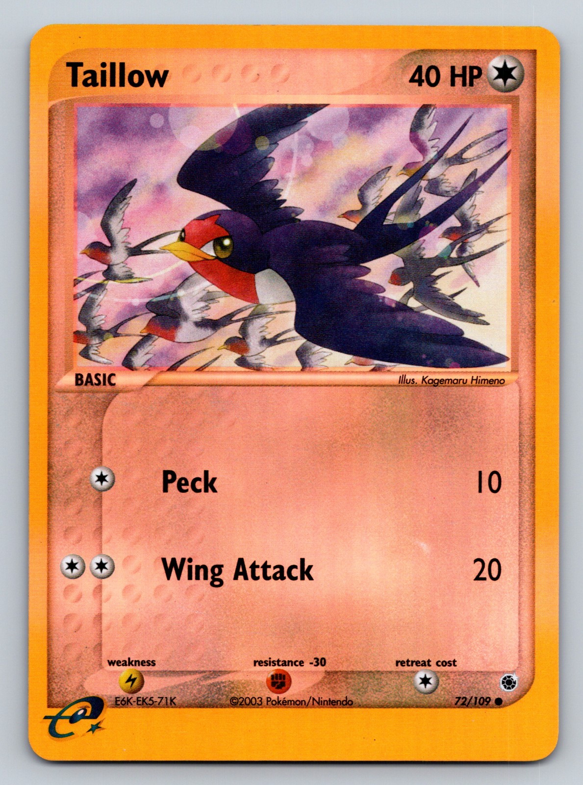 Taillow 72/109 EX Ruby & Sapphire Reverse Holo Vintage NM