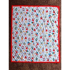 Disney Mickey Mouse Circus Quilt Blue White Striped Red Border Blanket