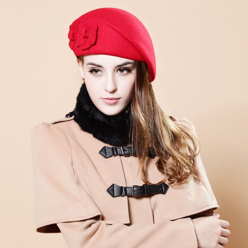 Damen Winter Warme Wollmütze Filz Hut Floral Baskenmütze Beanie Kopfbedeckung * - Bild 22 von 28