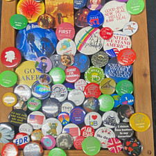 Mixed Lot Assorted Pinback Buttons/Badges Political Pop Culture Sports GB