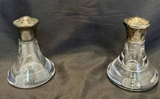 2 Pc Steuben Sterling Silver & Crystal Salt & Pepper Shakers + Gravy Boat