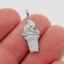 BLACK FRIDAY GIFT 4 Men's Certified Natural Diamonds "ICE CREAM" Pendant Silver