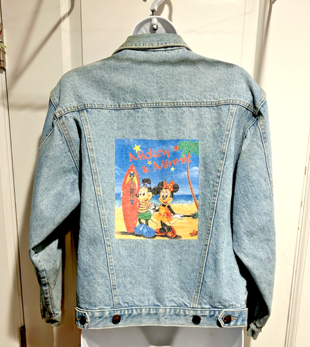 Vintage 1980's Disney Mickey & Minnie Mouse Beach Denim Jean Jacket Girls sz XL
