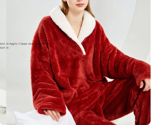 Neu Damen Flauschig Pyjama Set Weich Bequem Fleece Nachtwäsche Winter Flauschig Loungewear - Bild 24 von 28