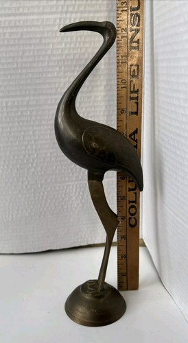 Solid Brass Pair of Crane Heron Egret Bird Sculptures MCM Figures 12” - Imagen 16 de 18