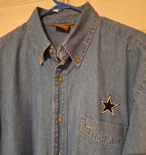 Vtg Dallas Cowboys Denim Cotton Harriton LS Shirt Mens L  Button Down Star Logo