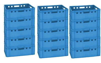 15 Stück E2 Eurobox Stapelkiste Fleischkiste blau 60x40x20 cm neu Gastlando