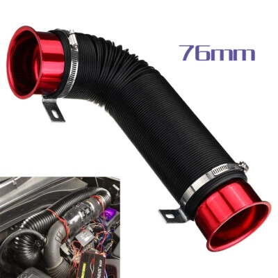 Universal 3'' Car Cold Air Intake Pipe Fexible Inlet Hose Adjustable Duct Tube