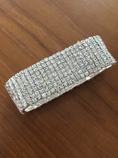 Eight Rows Clear Crystal Stretch Bangle Bracelet In Silver Tone