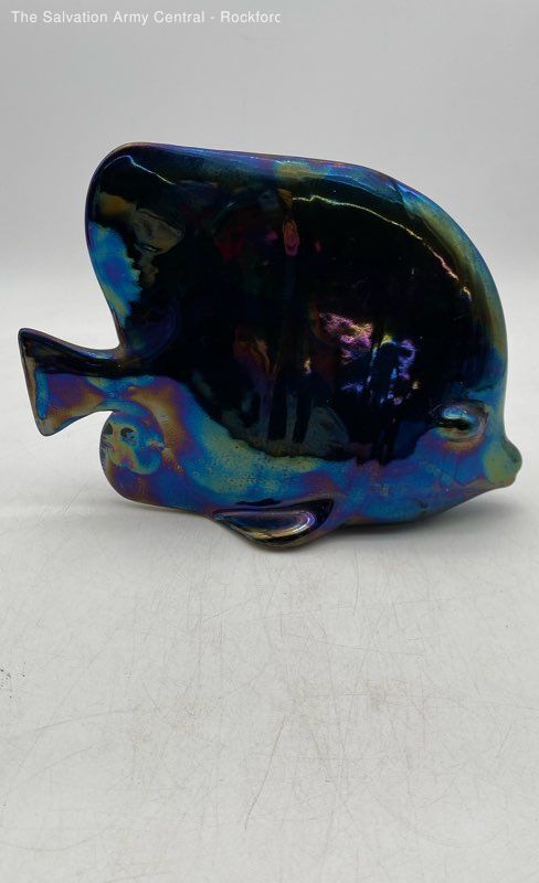 Purple Blue Glossy Finish Nautical Home Decorative Free Standing Fish Figurine