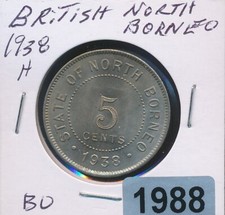 BRITISH NORTH BORNEO -5 CENTS - 1938-H - BU - #1988