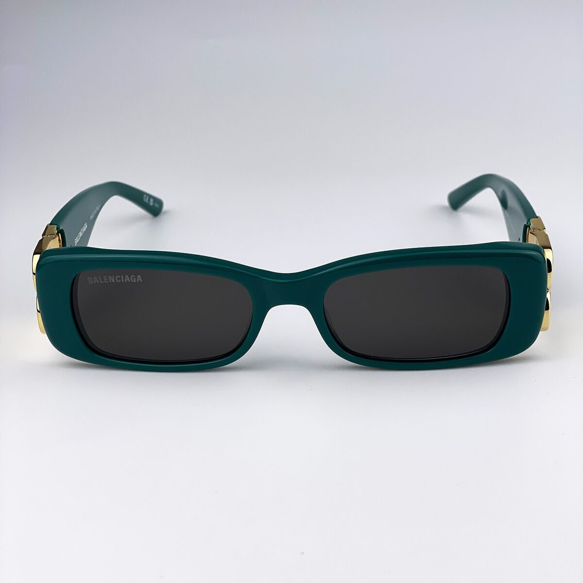 Balenciaga Men Sunglasses Green Gold Logo Grey Rectangle Balenciaga Men Sunglasses Green Gold Logo Grey Rectangle