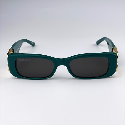 Balenciaga Men Sunglasses Green Gold Logo Grey Rectangle