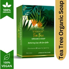 Unisaif Tea Tree Organic Body Soap Bar, Natural Moisturizing With Shea Butter