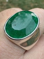 Large 18ct Genuine Emerald Gemstone Mens Real Solid 925 Silver Oval Signet Ring