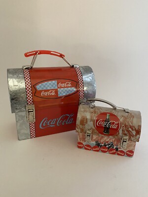 Two - Coca Cola Mini Tin Lunchbox Collectible 2002, and Super Mini 2003