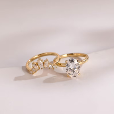 Attractive Matching Band For Mom Oval Lab Grown/CVD Diamond In 14k Yellow Gold