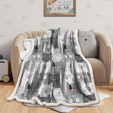 Throw Cat Grey and White Cats Plush Sherpa Throw Blanket for Couch Sofa 50X60