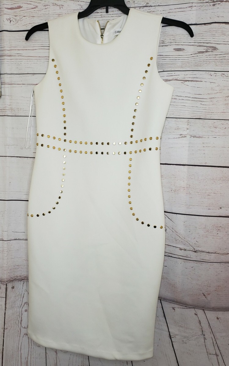Calvin Klein ladies White One Piece Dress Gold Studded Design | eBay