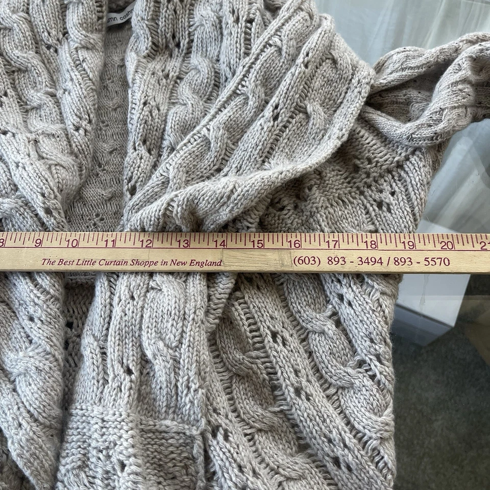 Cárdigan Otoño Cachemira Talla S Ojales Grueso Tejido Abierto Largo Medio Abierto Beige Foto 4 de 4