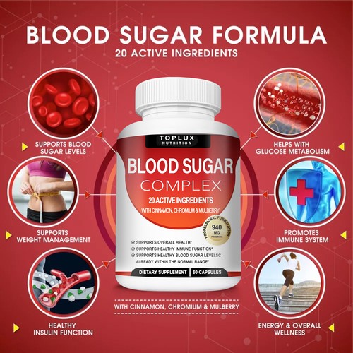 BLOOD SUGAR BLEND SUPPORT Alpha Lipoic Acid & Cinnamon 20 Herbs Complex 60 Caps