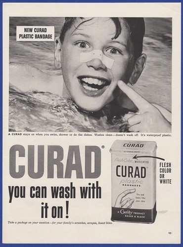 Vintage 1953 CURAD Plastic Bandages Band-Aid Ephemera 50's Print Ad - 第 1/1 張圖片