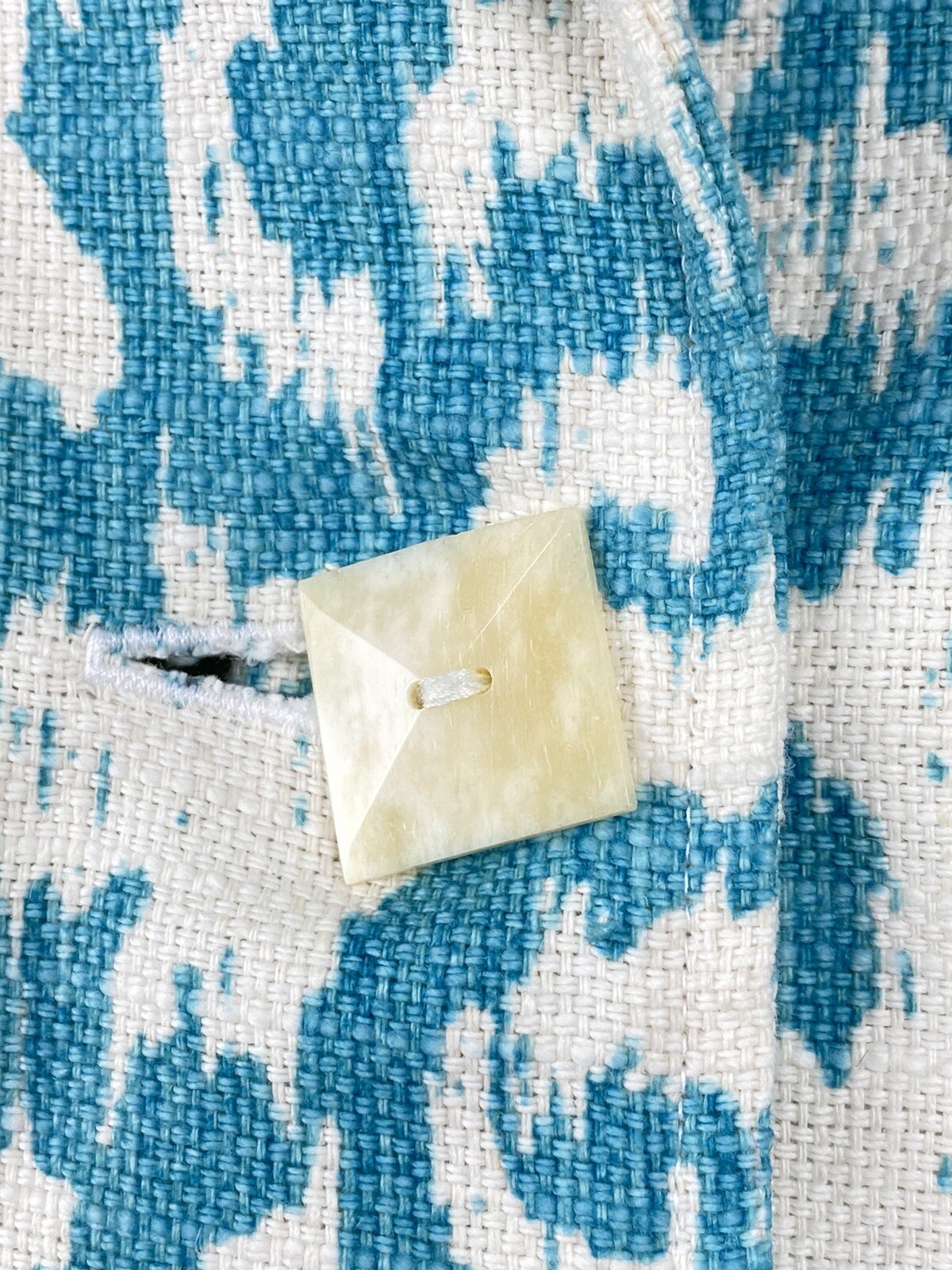 Giacca blazer damascato donna blu acqua e bianco vintage dipinto pony taglia media