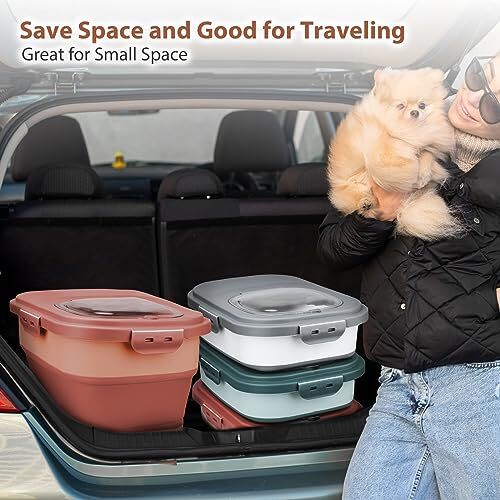 Dog Food Storage Container, 5-20Lbs Collapsible Pet Food Storage Pink - Picture 5 of 7