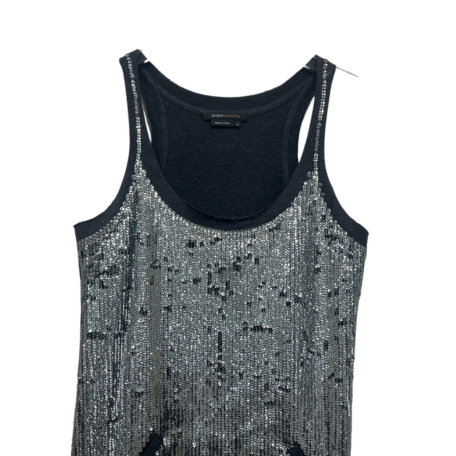 BCBG MaxAzria Gray Silver Sequin Shift Dress Fren… - image 3