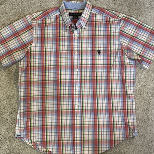 Men’s Large US Polo Assn Short Sleeve Plaid Multi Colored Embroidered Logo Shirt