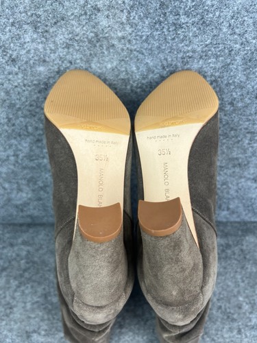 Manolo Blahnik Shushan Slouchy Boots Women's EU 35.5 Brown Suede Heeled Mid Calf - Picture 7 of 8