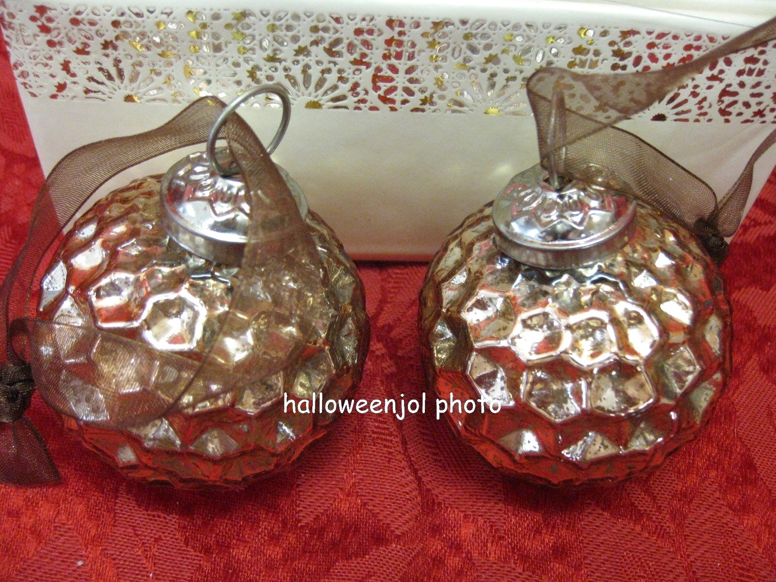 4 CYNTHIA ROWLEY GOLD BRONZE KUGEL CHRISTMAS ORNAMENTS Mercury GLASS