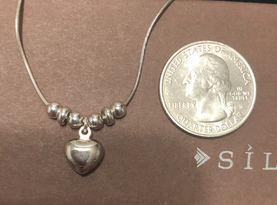 SILPADA 925 Sterling Silver Puffy Heart Bead 15in Necklace N1484  - Image 2 of 4