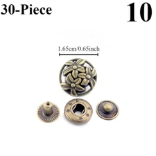 30pcs Metal Snap Button Antique Alloy Four-in-one Buckle Jean Fasteners Sewing