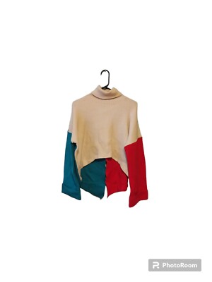 NWT Blue B Sweater Sz M/L Turtleneck Colorblock Cropped Lagenlook Artsy Teacher