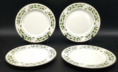 Set of 4 Potter Smith Holly Salad Plates Gold Rim 7.25''