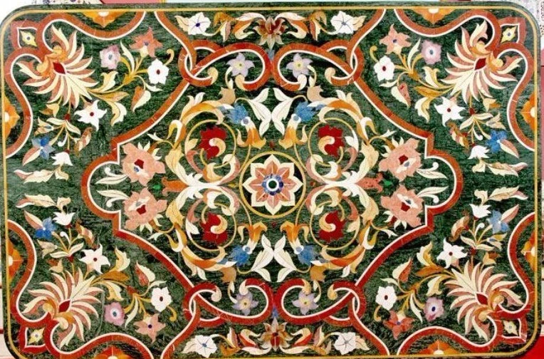 30" x 16" Pietra Dura Inlay Green Marble Coffee Table Top For Home And Garden - Image 2 of 3