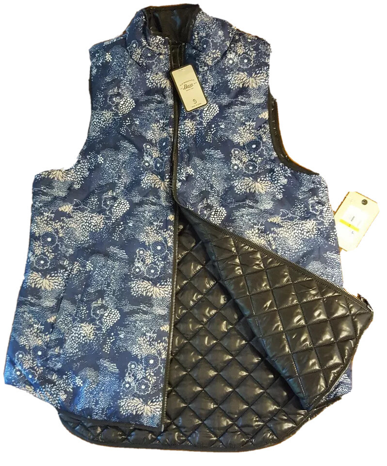NEW GH Bass Reversible Puffer Vest Reversible Quilted Floral Black