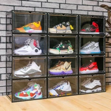 Magnetic Shoe Storage Box Drop Side/Front Sneaker Case Stackable Container XL