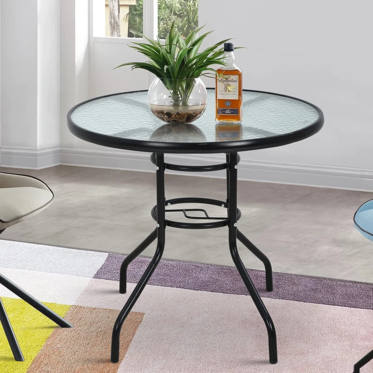 Round glass patio table with deals umbrella hole