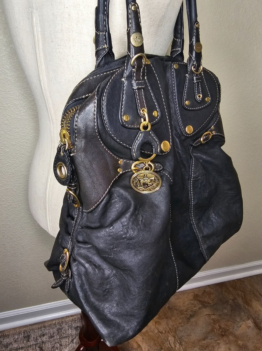 Y2K JUICY Couture Soft Black Leather Royal Hobo Slouchy Y2K JUICY Couture Soft Black Leather Royal Hobo Slouchy