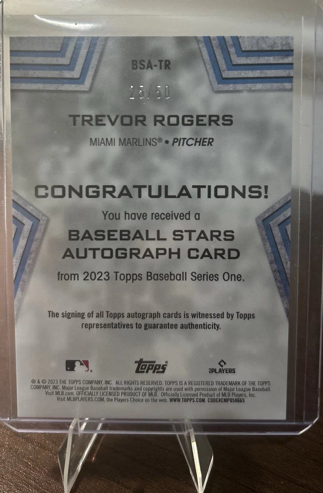 2023 Topps Baseball Stars Autographs Gold /50 Trevor Rogers #BSA-TR - Image 2 of 2