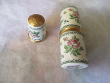 ROSE Halcyon Days Made in Bilston & Battersea ENGLAND Enamel 4 Piece Sewing Set