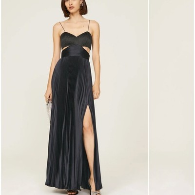 Amur Midnight Blue Pleated Gown SIZE 10 Slip Cut Out Slip Formal Designer $700