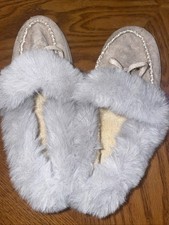 Women's Indoor/Outdoor Faux Fur Slippers Size 7 Gray