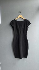 Closet London Black Viscose Bodycon Pencil Dress Cap Sleeve Gold Zip UK 10