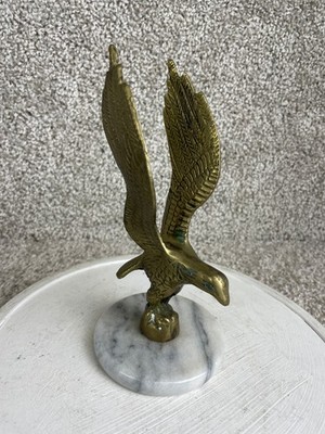 Vintage Solid Brass Flying Wings Spread Eagle Figurine Sculpture Marble Base