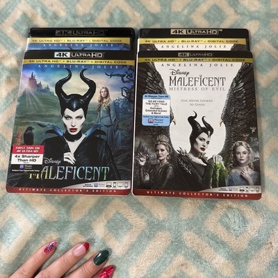 Maleficent & Maleficent Mistress of Evil LOT (4K ULTRA HD NO* BLU-RAYS) W/Slips